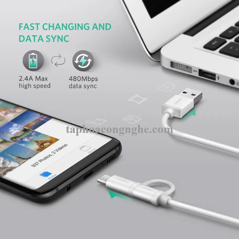 Ugreen 20871 0.5M màu trắng Dây USB 2.0 sang Type-C đầu nhôm US177 30020871